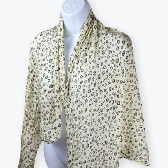 Vintage Accessories - Italian Large Silk Cotton Cream Black Floral Shawl Scarf Unsigned